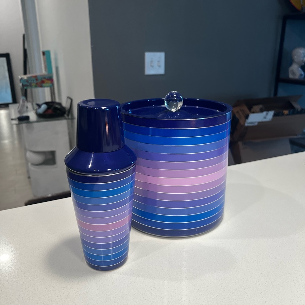 Jonathan Adler Blue and Purple Striped Cocktail Set